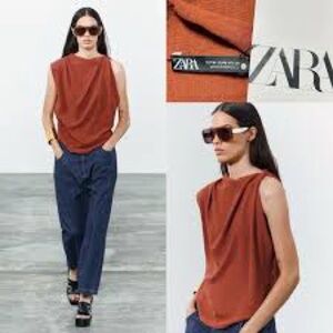 Zara Asymmetric Rustic Top in Terracotta Rust color. Size L